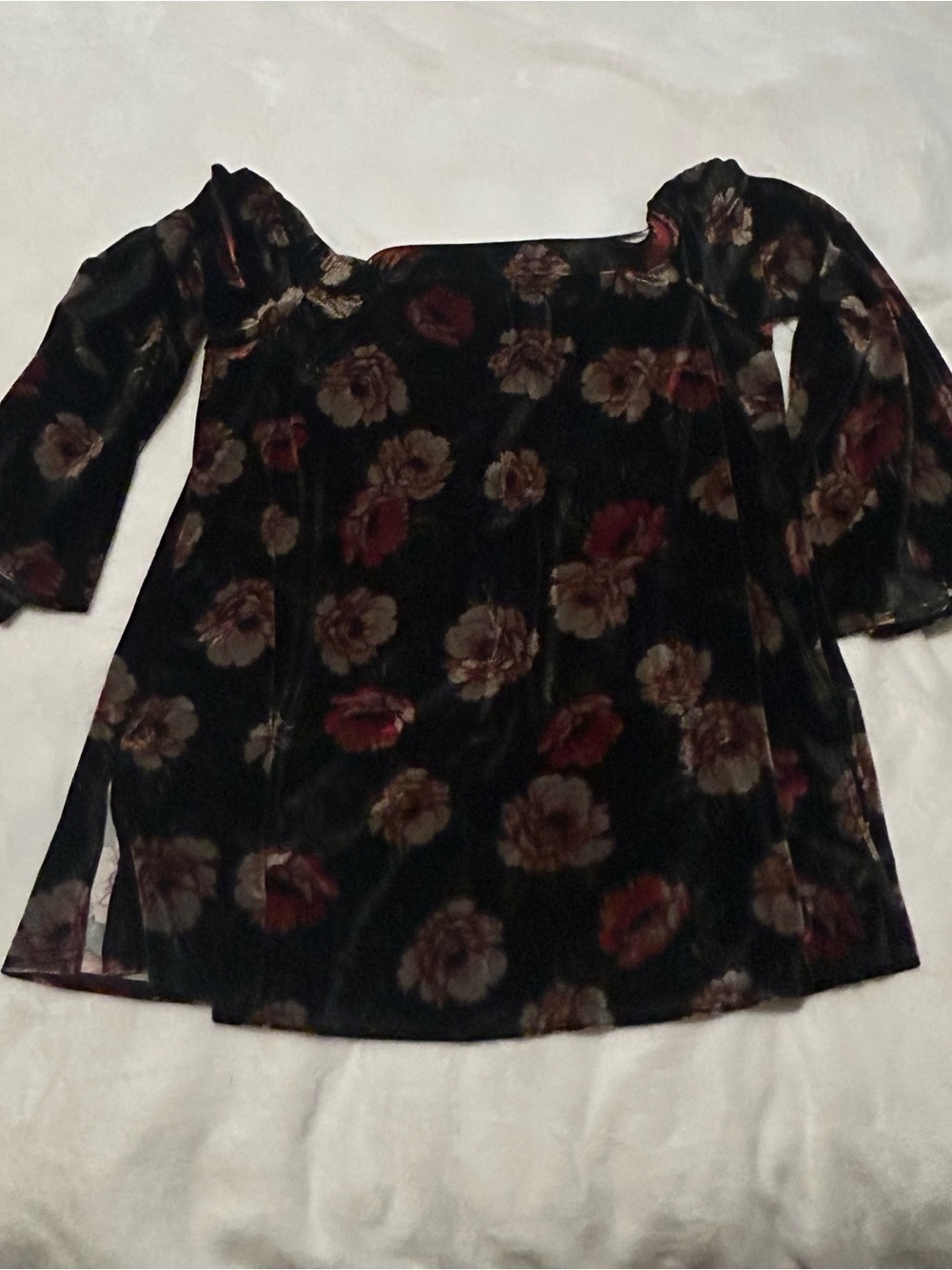 Woman’s Black Floral Velvet Dress - Elegant Off-Shoulder Style